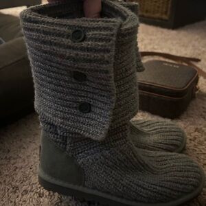 UGG Kids Gray Knit Button Boots